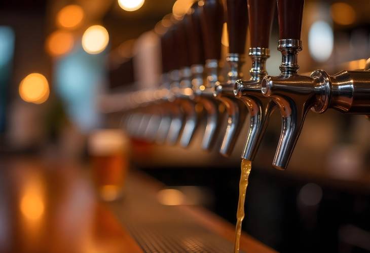 Vintage Beer Taps in a Classic Bar Setup